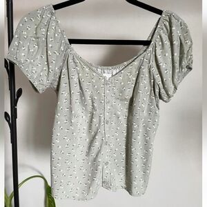 Hollister Sage Floral Babydoll Top